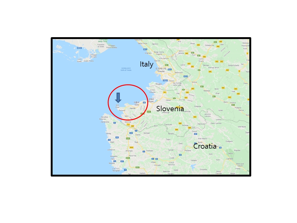 피란 지도 , 슬로베니아.  Google map