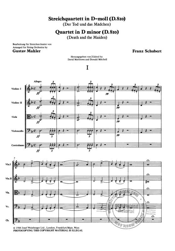 슈베르트 현악 4중주, 죽음과 소녀 악보. 자료 출처 ;Petrucci Music Library