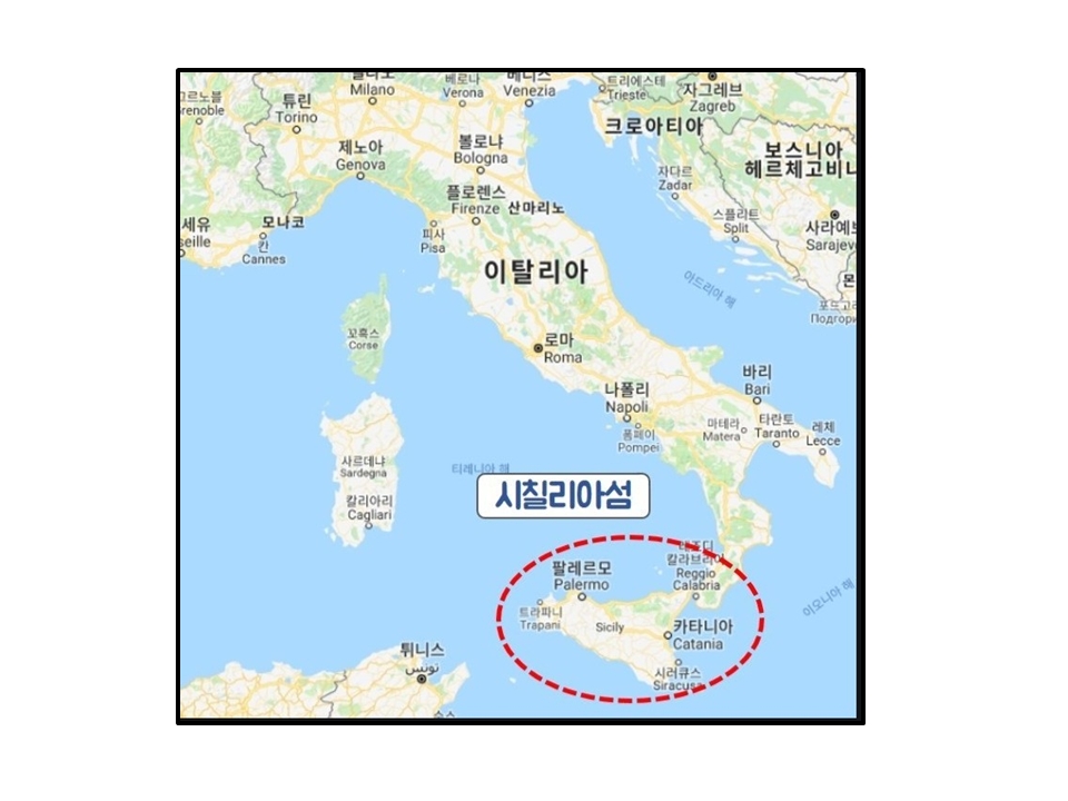 시칠리아 섬 지도. 사진 Wikipedia