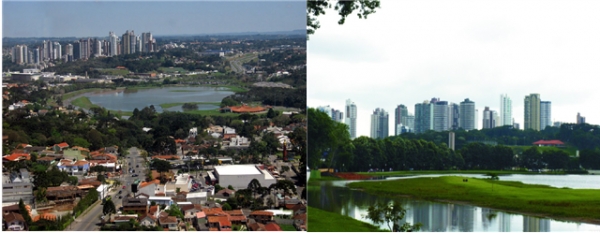 1111/ 쿠리치바(Curitiba)는 브라질 남부 파라나(Parana) 주의 주도로, 리우데자네이루에서 800㎞ 떨어진 대서양 연안에 위치한다. 이 도시는 생태 환경 도시의 본보기로 주목받고 있으며, '지구에서 환경적으로 가장 올바르게 사는 도시', '세계에서 가장 혁신적인 도시', '세계에서 가장 현명한 도시'로 평가받고 있다. 사진 왼쪽=네이버 지식백과.  쿠리치바 바리귀 공원. 쿠리치바의 홍수 문제를 해결하기 위해 일부 지역에 배수를 위한 나대지를 만들고 공원과 유수지 역할을 하는 호수를 조성했다. 바리귀 공원은 시민들의 휴식 공간으로도 활용되고 있다. 사진 오른쪽= 지식백과 에듀넷
