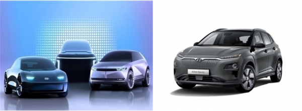 현대자동차가 '아이오닉' 브랜드로 출시 예정인 전기차 제품 이미지. 왼쪽부터 아이오닉6·아이오닉7·아이오닉5. 사진 오른쪽은 현대자동차 '코나'. 사진=현대자동차