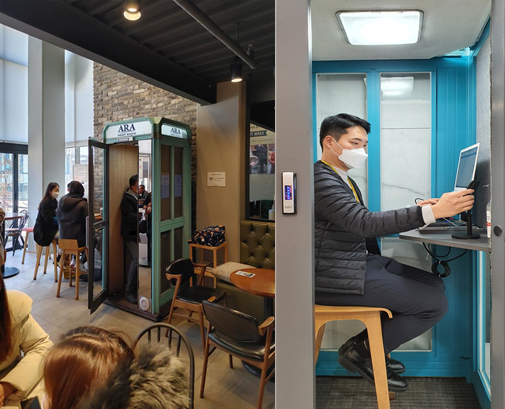 // 아라부스는 경기 성남시 판교 지역 카페, 사무실 등에 시범 운영한 뒤 전국으로 확대 설치될 예정이다. 복잡한 결제 대신 멤버십 가입을 통해 상시 이용이 가능한 서비스로 구축된다. 사진=KT링커스