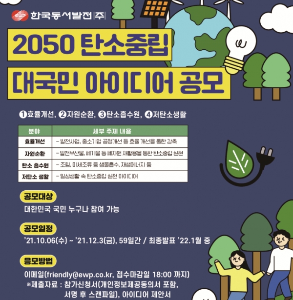 2050 탄소중립 대국민 아이디어 공모전 포스터. 사진=한국동서발전