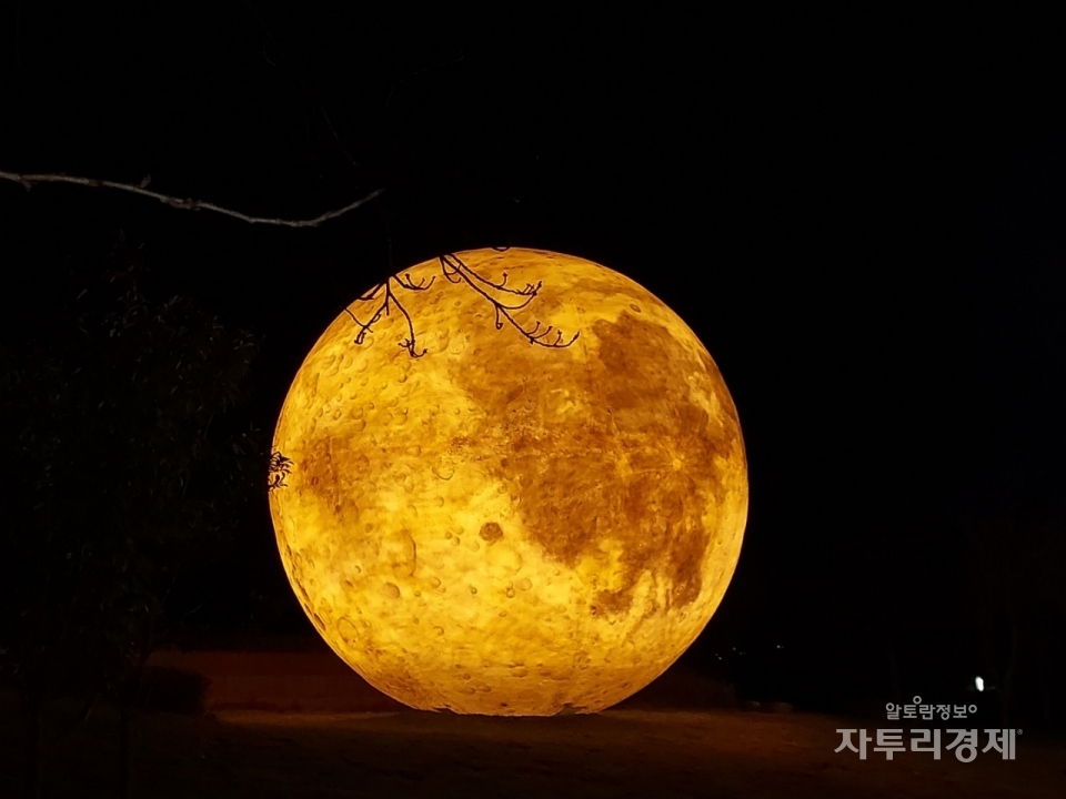 경포호 주변에 설치한 인공달의 야간 모습.   사진=   최영규